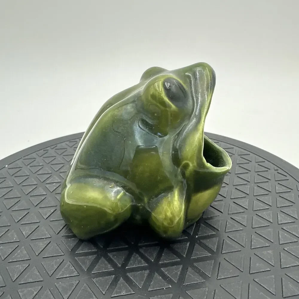 Vintage Ceramic Wide Mouth Green Frog Kitchen Sponge Holder Art Pottery